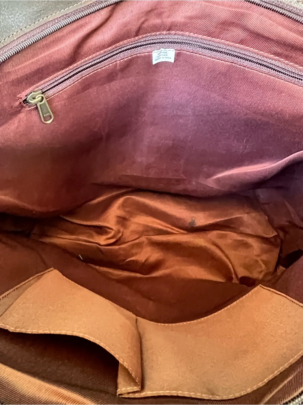 MYRA DISTRESSED BROWN LEATHER TOTE BAG WITH COW HAIR PANEL LARGE - Picture 7 of 8